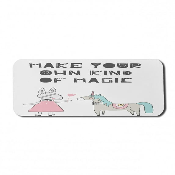 Cartoon Computer Mouse Pad, Bunny in a Dress Unicorn Scandinavian Style and Magic Words, Rectangle Non-Slip Rubber Mousepad Large, 31" x 12" Gaming Size, Multicolor, by Ambesonne