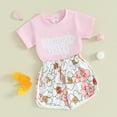 thumbnail image 2 of Bagilaanoe 2pcs Newborn Baby Girl Shorts Set Short Sleeve Letter Print T Shirt Tops + Shorts 3M 6M 9M 12M Infant Casual Summer Clothes, 2 of 9