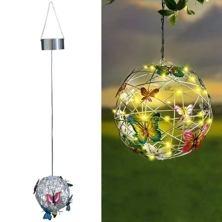 

21.7inch Hanging Solar Light with Colorful Butterflies IP44 Waterproof Roaming Light Hanging Lighted Mesh Orb Decorative Hanging Solar Butterfly Ball for Garden Patio Porch