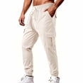 thumbnail image 2 of LMOIPLI Men's Corduroy Cargo Jogger Pants Elastic Drawstring Waist Multi Pocket Tapered Casual Streetwear Trousers Khaki XL, 2 of 9