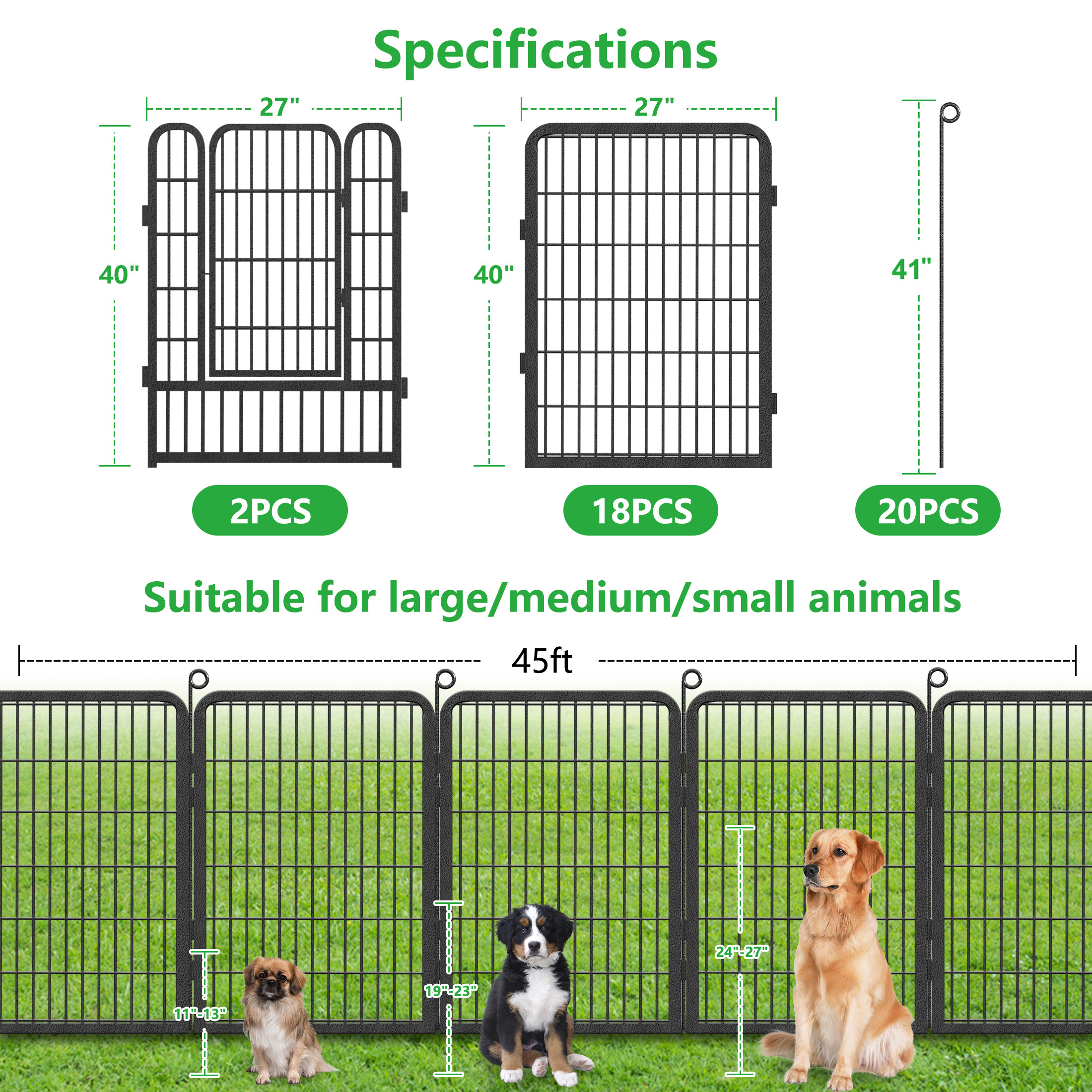 Garden Fence 45ft(L)×40in(H) No Dig Fence Panels with Gate Fencing for Yard Animal Barrier Decorative Garden Fencing for Backyard Patio Garden Fences and Borders for Dogs