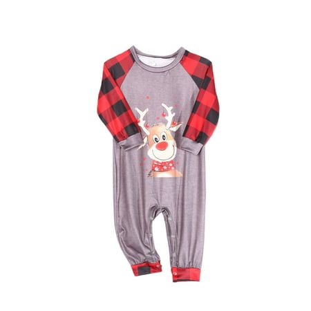 

luethbiezx Family Matching Christmas Pajamas Sets Cartoon Deer Plaid Print Sleepwear Nightwear Suits