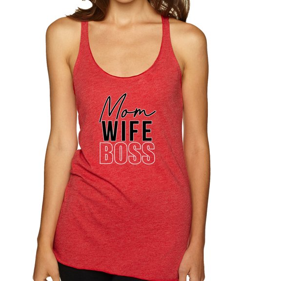 Wild Bobby, Mom Wife Boss Mother's Day Tri-Blend Racerback Tank Top, Vintage Red, X-Large