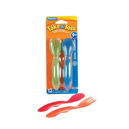 (4 Pack) The First Years Take & Toss Toddler Fork and Spoon Flatware - 12