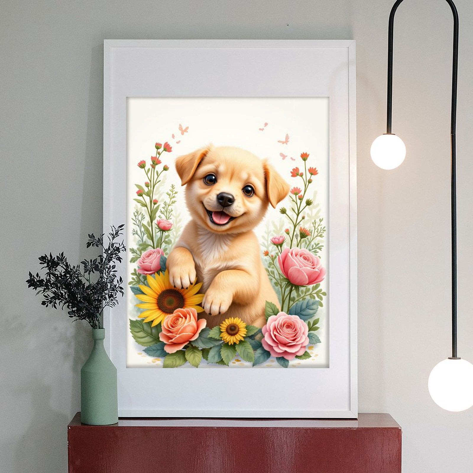 Diamond Art Kit for Adults, Adorable Puppy Floral Delight Diamond Painting for Adults Beginners, 5D DIY Diamond Art Painting Kits, Colorful Diamond Painting Craft for Home Decor 12x16