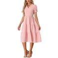 thumbnail image 4 of Vestido de cuadros para mujer INSPIRE CHIC con volantes, escote en V, decoración de botones, vestido midi fluido, color rosa, talla L, 4 of 6