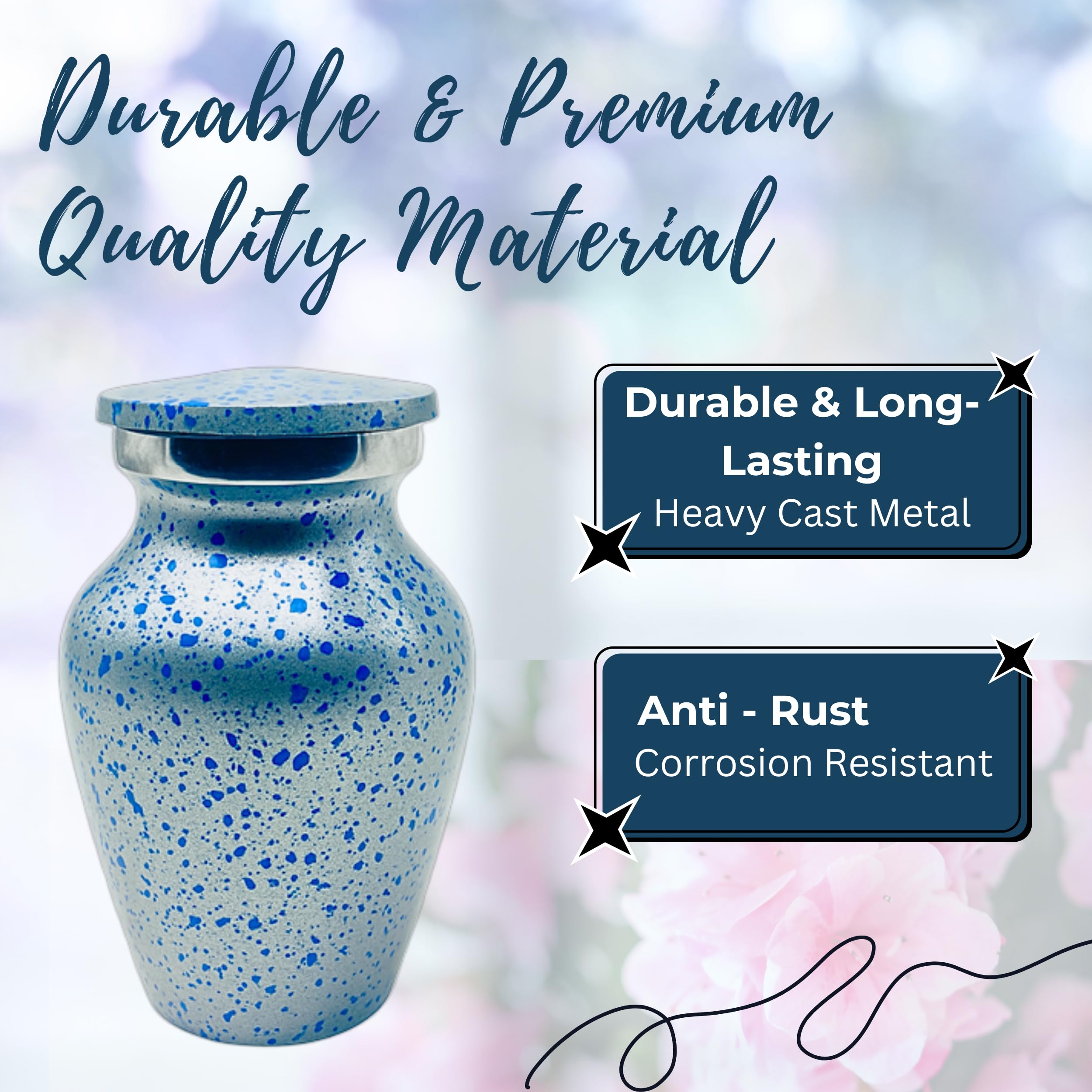 Nova Niche Urns Small Size Cremation Urn for Human Ashes, Mini Keepsake Set of 4 Blue and Silver with Velvet Case