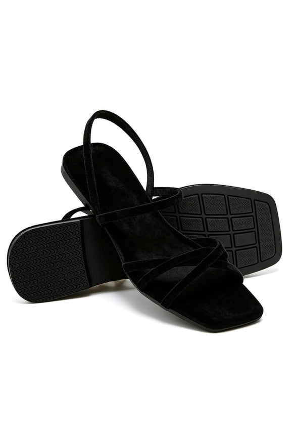 Square Toe Strappy Sandals for Women Comfort Minimalist Slingback Flats Sandals Non Slip Sole Slip On Sandals for Summer Dressy Casual Daily Wear