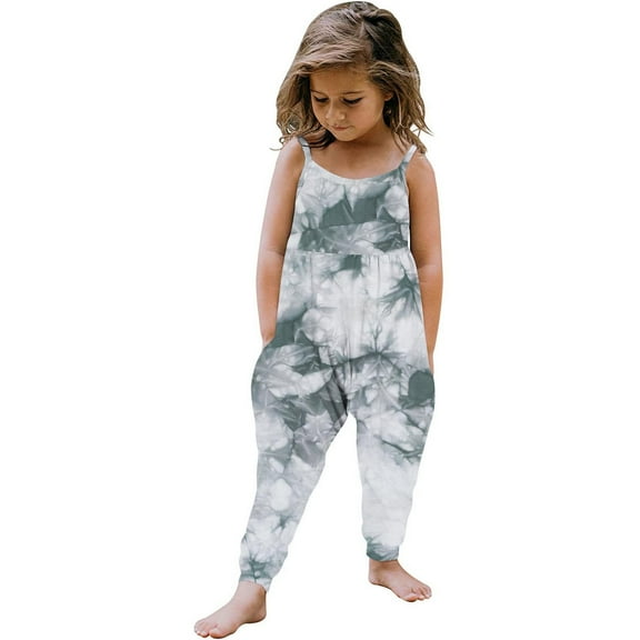 uublik Romper for Girls Printed Cute Strap Jumpsuit One-piece Romper with Pockets Gray, Size 1T-6
