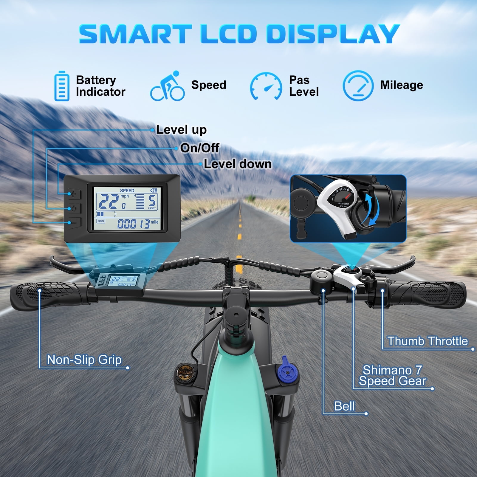 Gocio 26" Fat Tire Electric Mountain Bike for Adults, 1350W Peak Motor, 48V 15Ah (720Wh) Removable Battery, 22 Mph, 7-Speed Off-Road Ebike, UL2849 Certified
