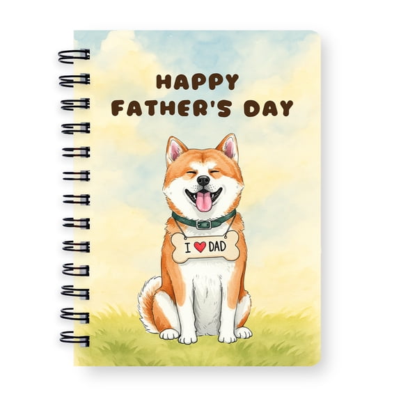 Cute Akita Loves Dad Happy Father's Day Spiral Bound Journal Inu Dog Lover 5x7in Spiral Notebook - 12008