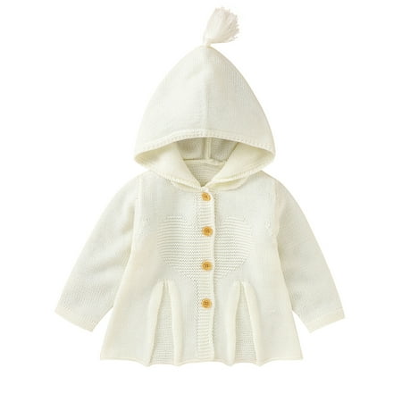 

Sunisery Autumn Winter Warm Newborn Baby Boys Girls Sweater Solid Hooded Knitted Cardigan Outwear Knitwear White 3-6 Months