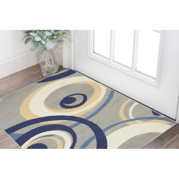 3' X 5' Gray and Blue Geometric Power Loom Area Rug