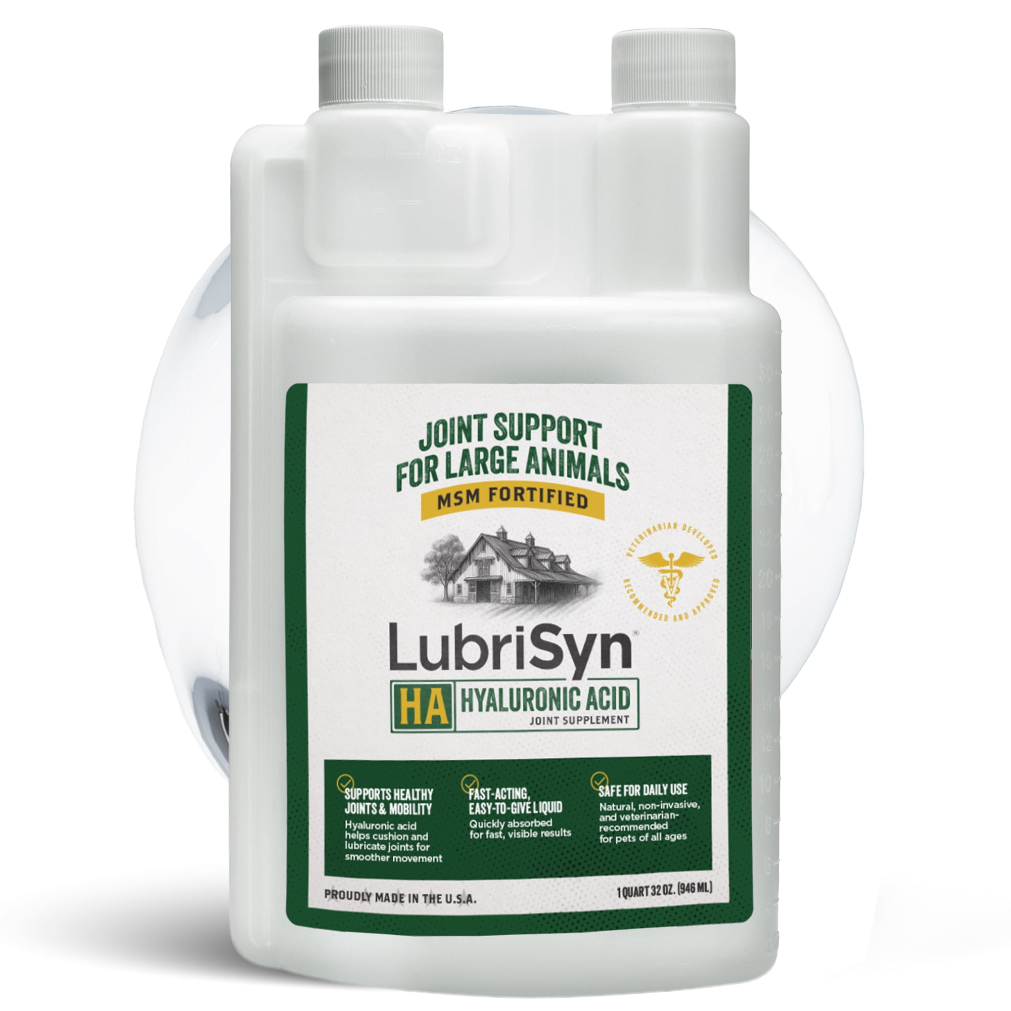 LubriSyn Livestock Hyaluronic Acid Plus MSM Joint Supplement for Cattle, Horses, Pigs, Goats & Sheep, Vet-Developed, Quart Size, 32 oz