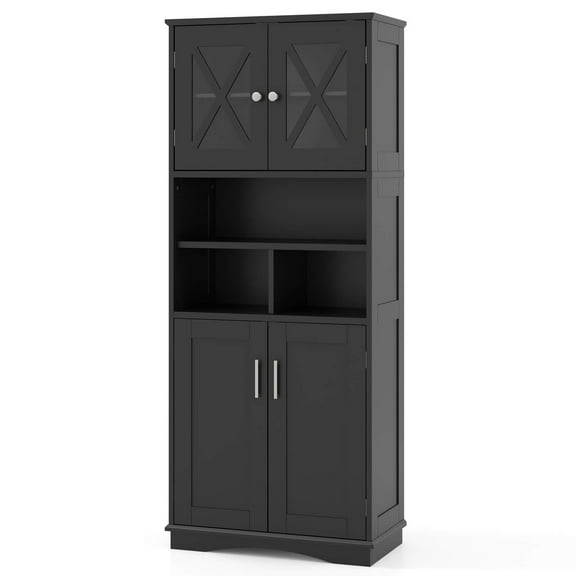 Costway Tall Bathroom Cabinet Large Floor Storage Cabinet with Acrylic Doors & 3 Cubes Black