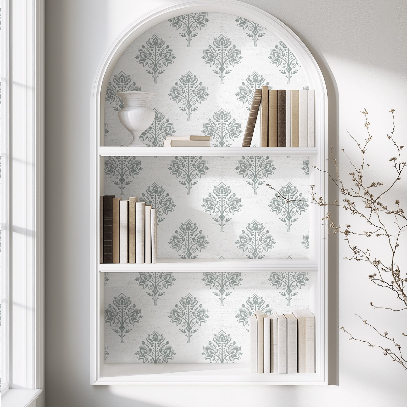 DAZLUTE Wallpaper Peel and Stick Green Floral Contact Paper Self Adhesive Wallpaper for Home Walls 17.7"x118"