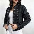 thumbnail image 6 of FDGIU Women Stand Collar Denim Jacket Long Sleeve Decorative Button Cropped Casual Jean Outerwear, 6 of 7