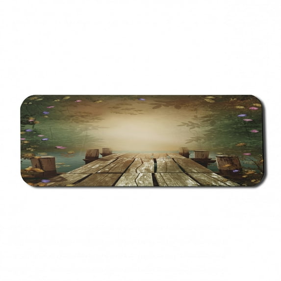 Spring Computer Mouse Pad, Coming of the Summer Themed Lake and Blooming Flowers Illustration Wooden Pier, Rectangle Non-Slip Rubber Mousepad Large, 31" x 12" Gaming Size, Multicolor, by Ambesonne