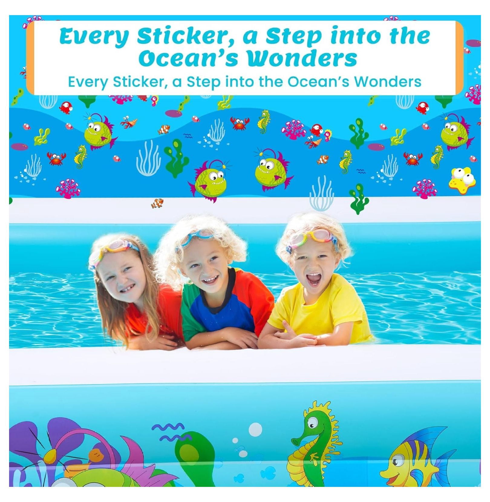 Inflatable Swimming Pool 120"x72"x22" Blow up Pool, Full-Sized Above Ground Family Pool, Summer Water Party, Backyard, Outdoor Beach Garden Lawn,Ocean Blue