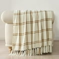 thumbnail image 5 of EVERGRACE Plaid Chenille Throw Blanket for Couch, Super Soft Cozy Decorative Windowpane Grid Plaid Throw with Tassels, Lightweight Chenille Knit Throw for Bed Sofa Gift, Cream & Beige 60"x80", 5 of 8