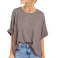 thumbnail image 3 of Blusa elegante informal holgada de manga corta con cuello redondo para mujer, 3 of 4