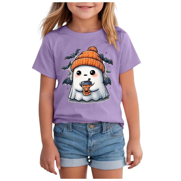 NOEGOEU Toddler Girls Halloween Shirts Short Sleeve Crewneck Tshirts Fall Graphic Tees Cute Tops (Purple,2-3 Years)