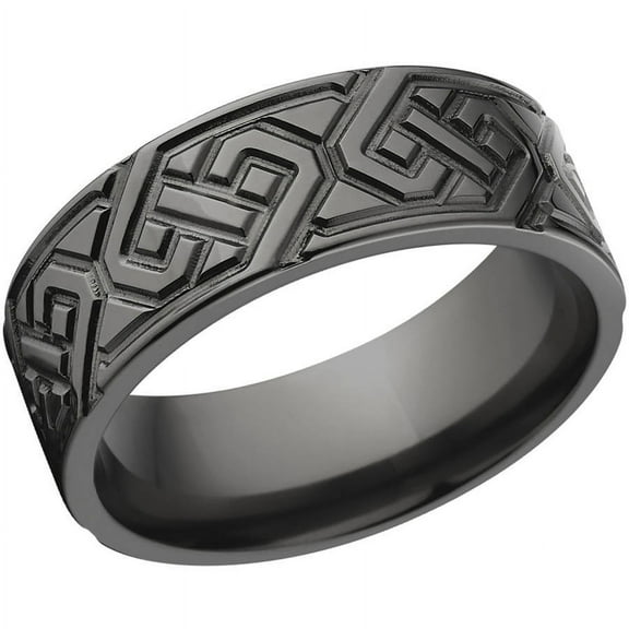 8mm Flat Black Zirconium Ring with a Milled Celtic Design