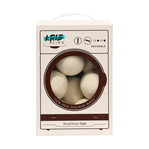 KRIB BLING Wool Dryer Balls- 100% New Zealand Wool - No More Dryer Sheets - Eco Dryer Balls - Reusable - Softens Laundry - Reduces Drying Time & Static