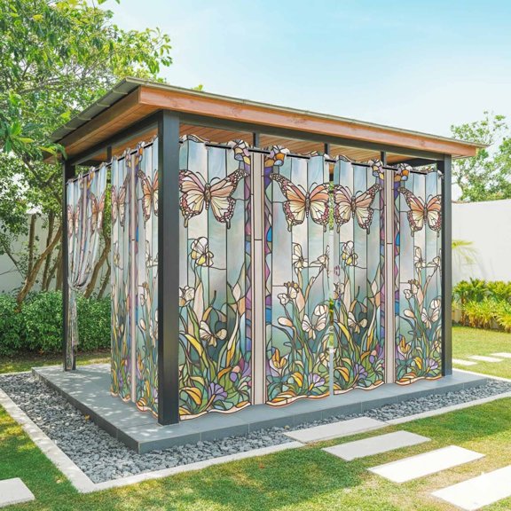 Outdoor Curtains for Patio Waterproof, Colorful Butterfly Windproof Pravicy Outside Porch Blackout Curtain, Spring Botanical Summer Vintage Sun Blocking Grommets Curtains for Cabana 2 Panels 54"x95"