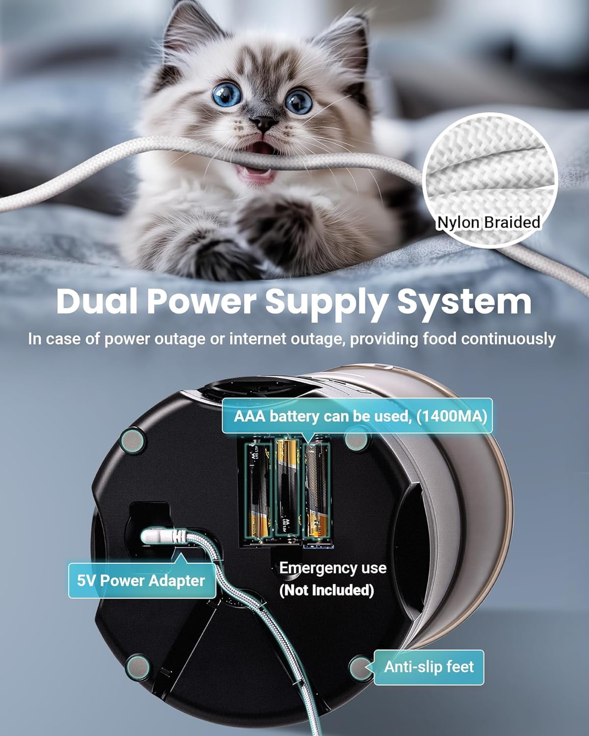 Smart WiFi Automatic Cat Feeder for 3 Cats, 6L/25 Cup Anti-Jam Pet Food Dispenser with Dual Desiccant and 10s Voice Recorder, Suitable for Cats & Small Dogs, Black