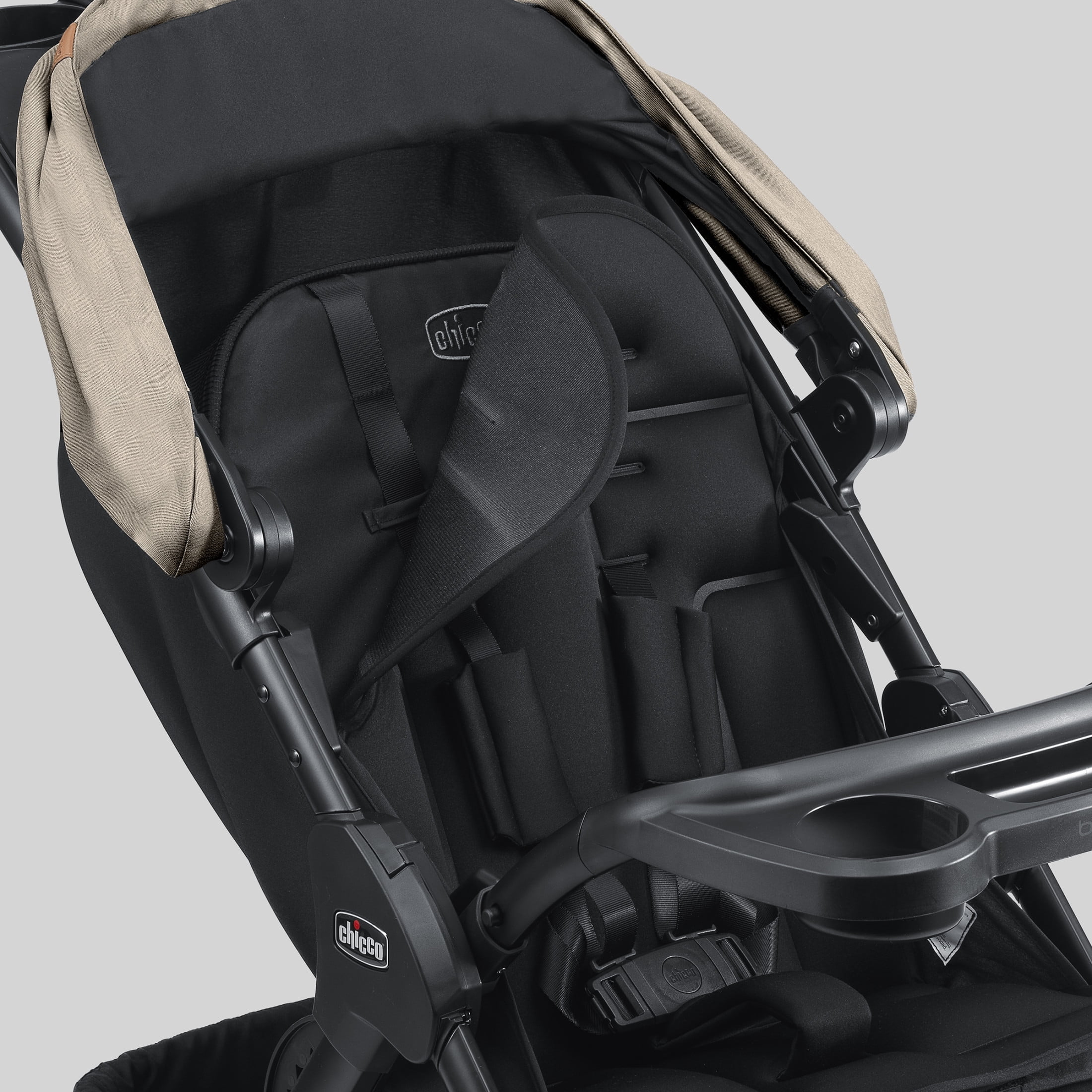 Chicco Bravino Plus Lightweight Stroller, One-Hand Quick Fold, Lie-flat Pramette Seat, Accepts Chicco Infant Car Seats - Oat (Beige)