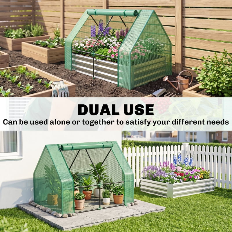 Alvantor Galvanized Raised Garden Bed with Mini Greenhouse Cover 50" Green & Gray 2-in-1