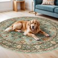 thumbnail image 6 of General Washable Oriental Area Rug - 6ft Round Rugs for Living Room Soft Carpet for Bedroom Waterproof Floral Distressed Indoor Stain Resistant Non-Shedding Floor Carpets (Green, 6ft-Round), 6 of 12