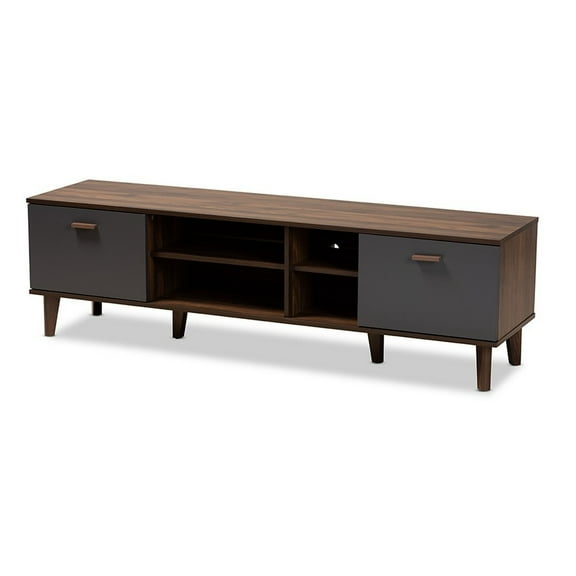 Baxton Studio Moina Mid-Century Modern Two-Tone Walnut Brown and Grey Finished Wood TV Stand