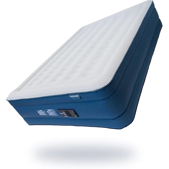 insta-bed Whispair Plus Inflatable Air Mattress with Integrated Auto-Shut Off Pump, Slumbertouch Knit Topper with Edge Protection, Queen 18”, Nightfall Navy, Queen (U.S. Standard)