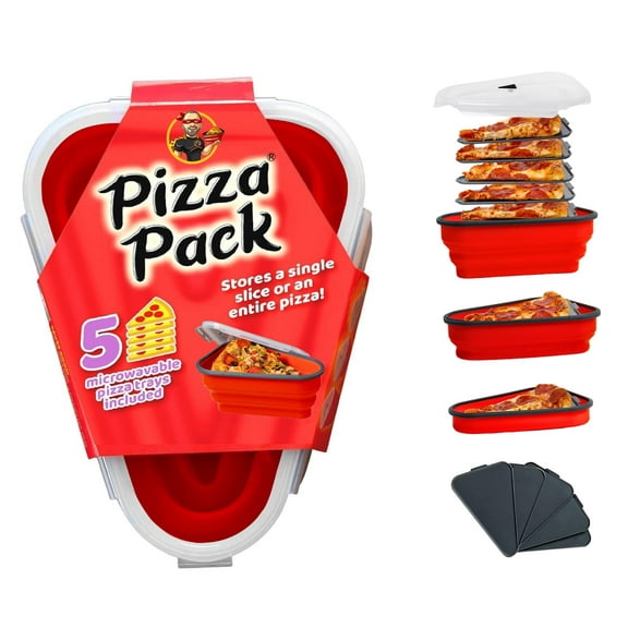 Pizza Pack® Reusable BPA-Free Silicone Storage Container with 5 Microwavable Trays, Red