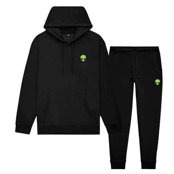 Dalix Alien Embroidery Sweatsuit Set Hoodie Jogger Soft Fleece Relaxed Fit Lounge Mens in Black XS X-Small