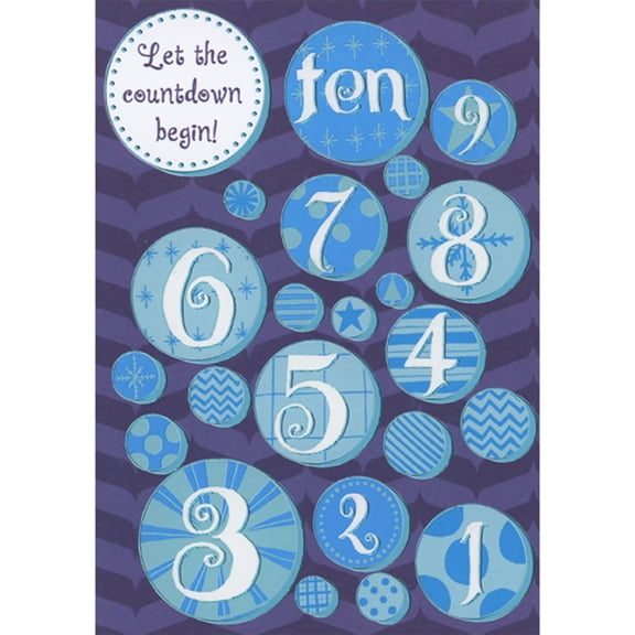 Designer Greetings Numbers Countdown in Blue Patterned Circles on Purple New Year Card