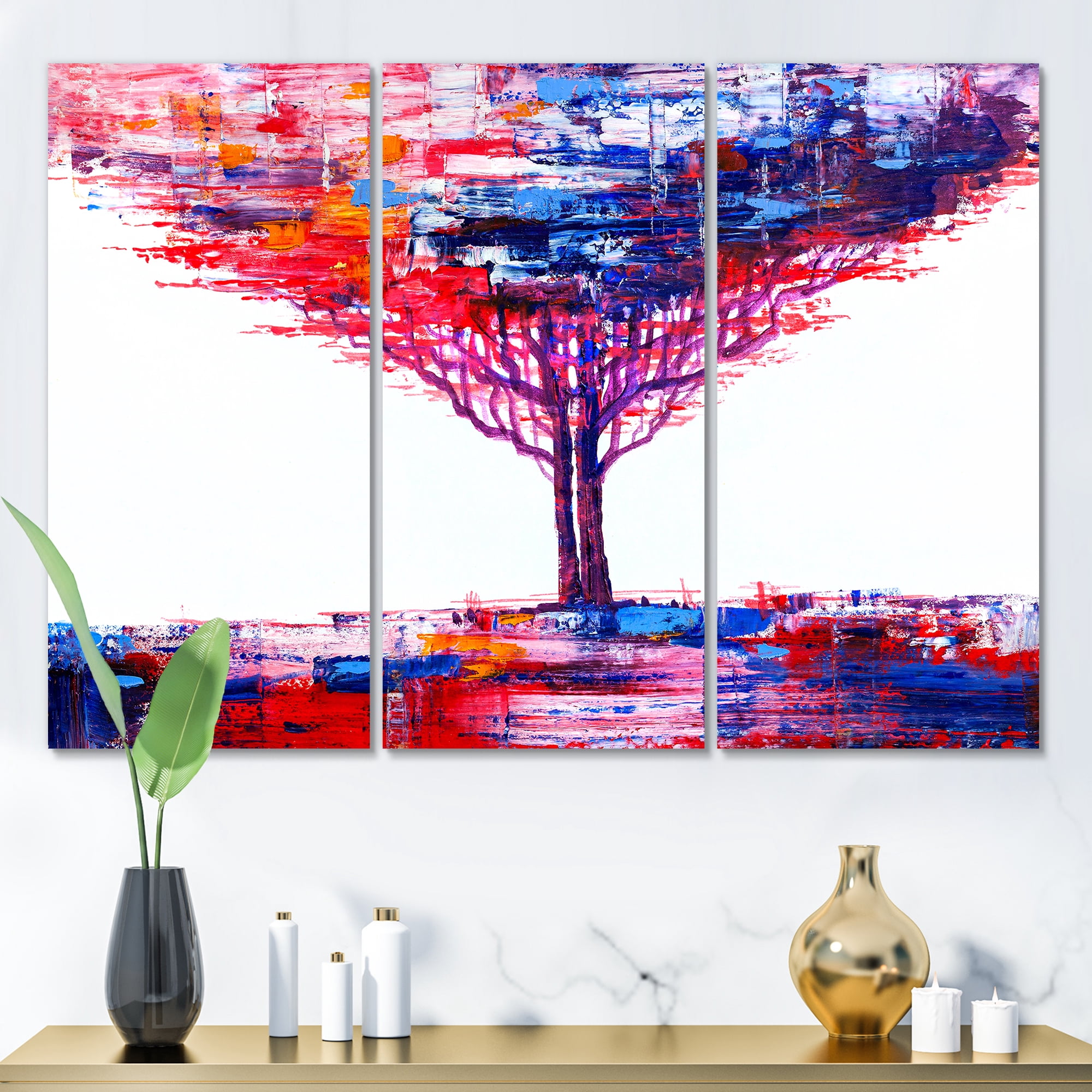 Designart ' Abstract Colorful Tree Impressionist On A White ' Modern Canvas Wall Art Print
