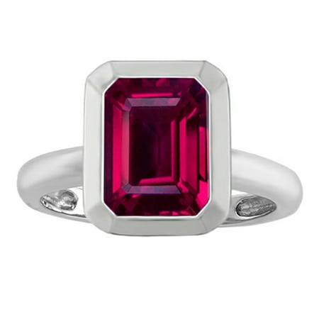Star K 9x7mm Emerald Cut Octagon Solitaire Ring with Created Ruby in Sterling Silver Size 6