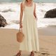 thumbnail image 2 of Vestido sin mangas de verano para mujer: vestido largo informal con cuello cuadrado, plisado y bolsillos, elástico y transpirable, adecuado para ocasiones informales, playa, fiestas y más., 2 of 8