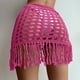 thumbnail image 3 of Falda de punto de red con borlas, falda de punto hueca dividida con cordones para mujer, playa, rosa, rojo, XL, 3 of 5