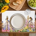thumbnail image 4 of Spring Floral Placemats Set of 6, Summer Birds Botanical Fence Placemats for Dining Table, Place Mats for Kitchen Tabletop, Waterproof Wipeable Dining Table Mats Set, 4 of 9
