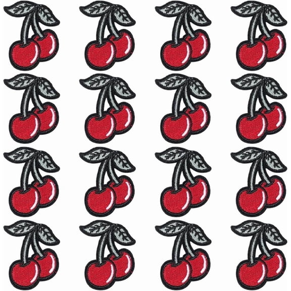 30Pcs Red Cherry Embroidered Iron on Patches Small Cartoon Fruit Sew on Fabric Patch Cherries Embroidery Repair Badge Appliques Bulk for Sewing Making Crafts Hats Clothes Backpacks Shirt Diy