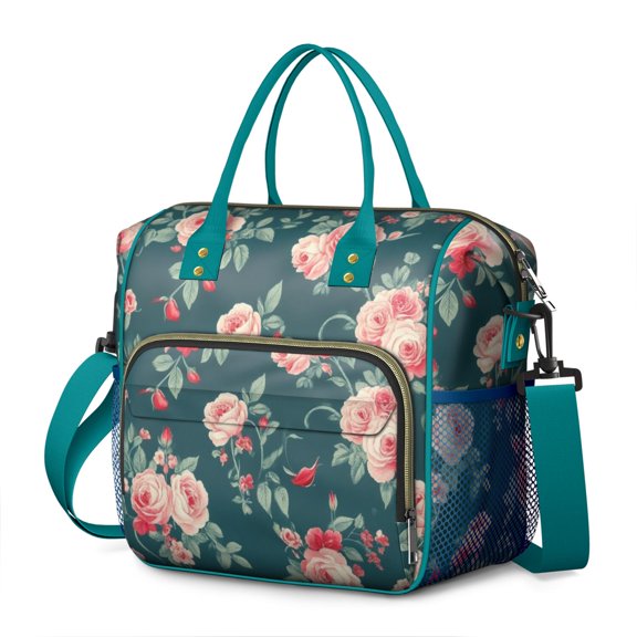 Pioneer Flower Floral Print Pattern Womens Lunch Box for Work,Insulated Large Lunch Bag for Tween and Teen,Loncheras Para Mujer,Leakproof Adult Lunch Bag for Work,Beach,Travel,Picnic,Camping