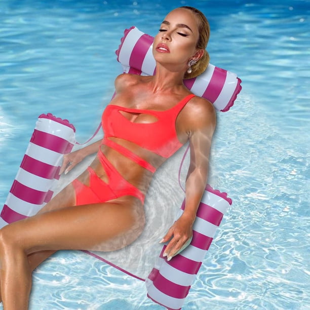 Tmvgtek Hamaca De Agua De Pvc, Tumbona Flotante, Silla Reclinable Inflable Para Piscina (Rosa Roja)