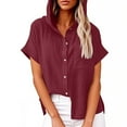 thumbnail image 2 of Vestidos Casuales Para Mujer, Blusas De Mujer De Moda Blusa de lino con cuello en V y manga corta para mujer, estilo túnica de verano con capucha y botones sueltos, 2 of 6