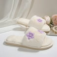 thumbnail image 5 of Viluyesy Fuzzy Slippers for Womens, Plush Soft Sole Warm Floral Open Toe Slip-On Cotton House Slippers White, 5 of 9
