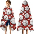 thumbnail image 3 of Red Baseballs Pattern Hooded Bath Towel，60"x35" for Ages 3 To 12 Kids, Quick Dry Lightweight Soft Microfiber Hood Beach Towel Cover Up for Kids, 3 of 7
