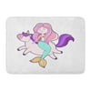 LADDKE Cute Cartoon Mermaid Girl Doodle Patch Badge Riding Unicorn Doormat Floor Rug Bath Mat 30x18 inch